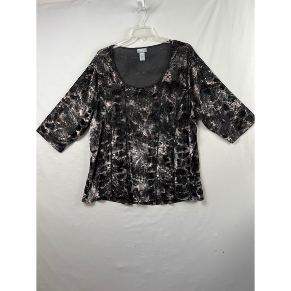 Catherines Tops - Catherines Blouse Women 3X Black Silver Excellent Burnout Floral Paisley Tunic